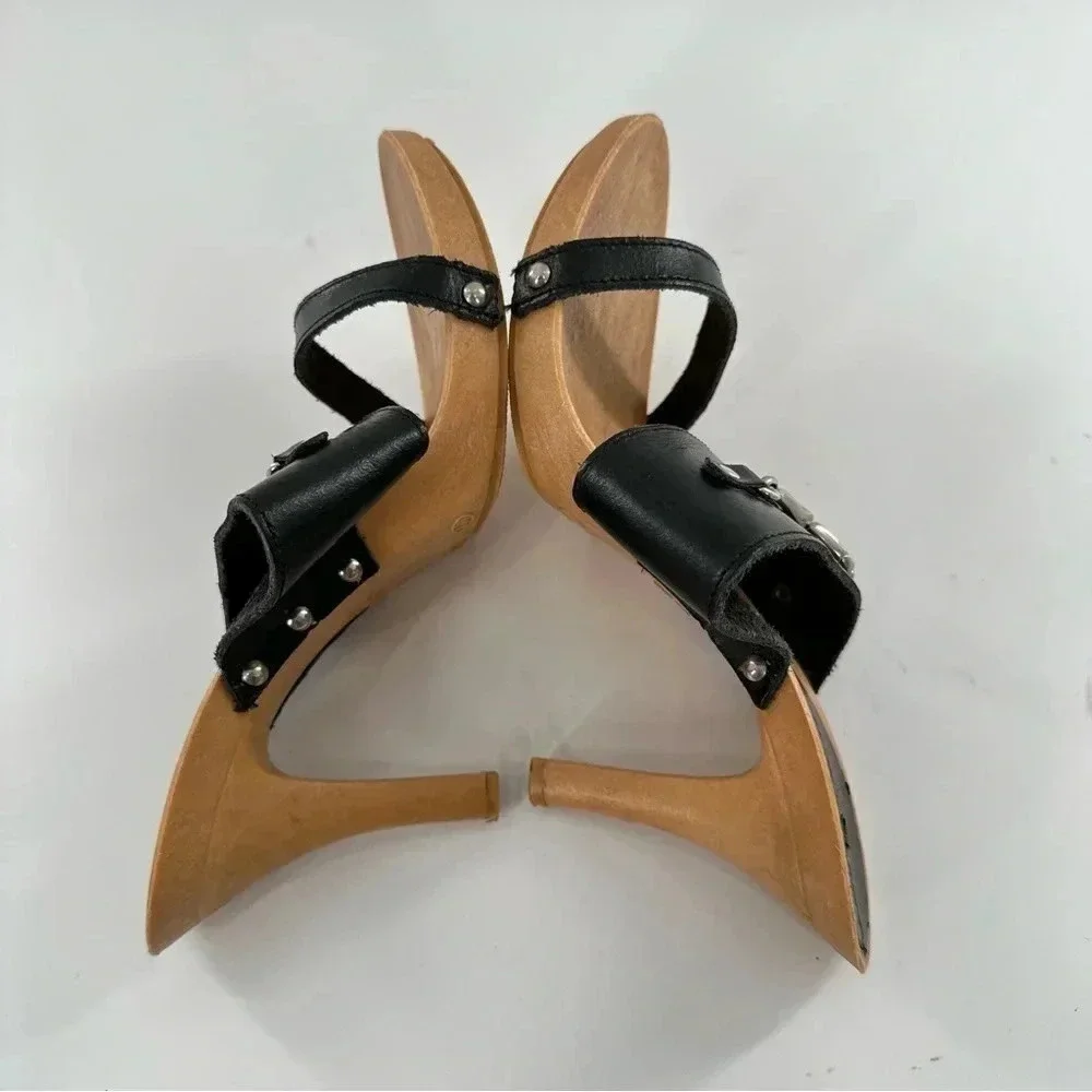 Nine West womens heels size 37 black leather faux wood vintage y2k